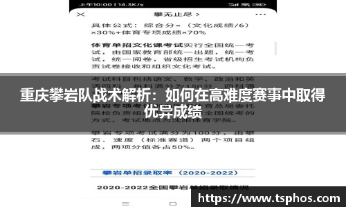 重庆攀岩队战术解析：如何在高难度赛事中取得优异成绩
